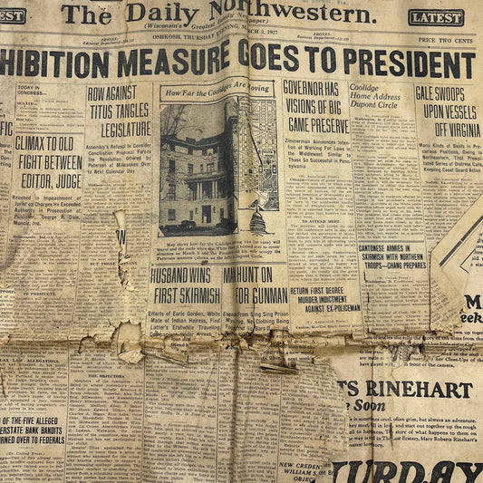 1927 March 3 DAILY NORTHWESTERN Newspaper Prohibition Measure to President TI6-2