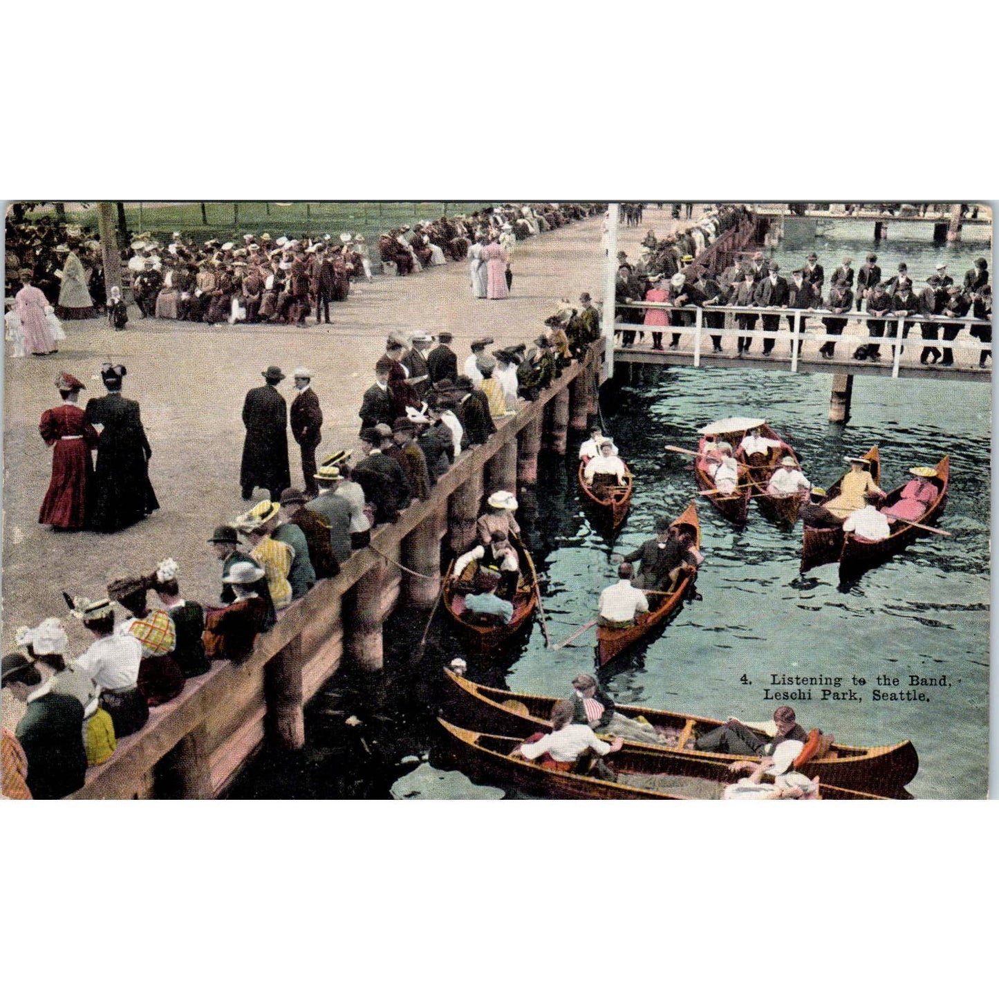 Antique Postcard Listening to the Band Leschi Park Seattle Washington TD9-W2