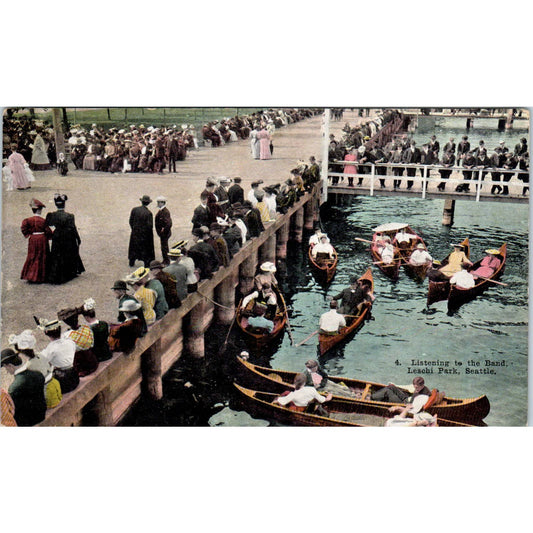 Antique Postcard Listening to the Band Leschi Park Seattle Washington TD9-W2