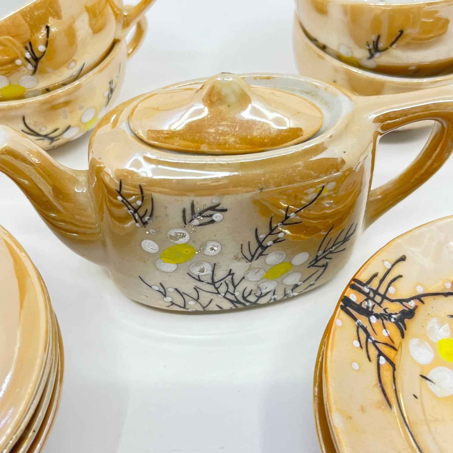 Vintage Child's Tea Set China Peach Lusterware Hand Painted Japan TE6