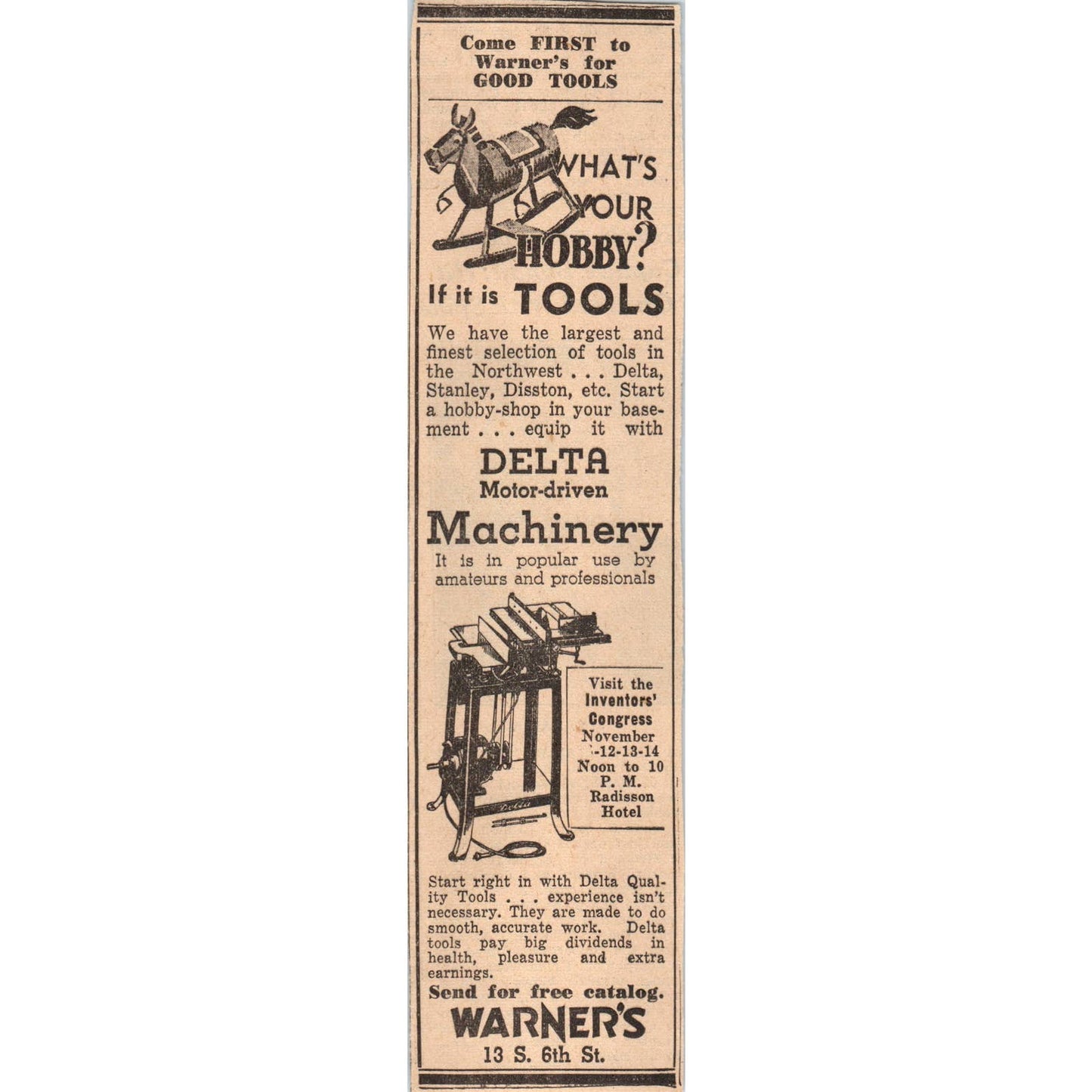 1935 Minneapolis Journal Newspaper Ad Warner's Hardware Store 6th Street FL5-4