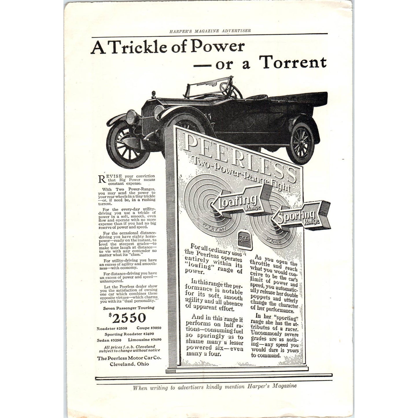 c1920 Harper's Magazine Ad - Peerless Motor Car Co Cleveland OH TF6-1