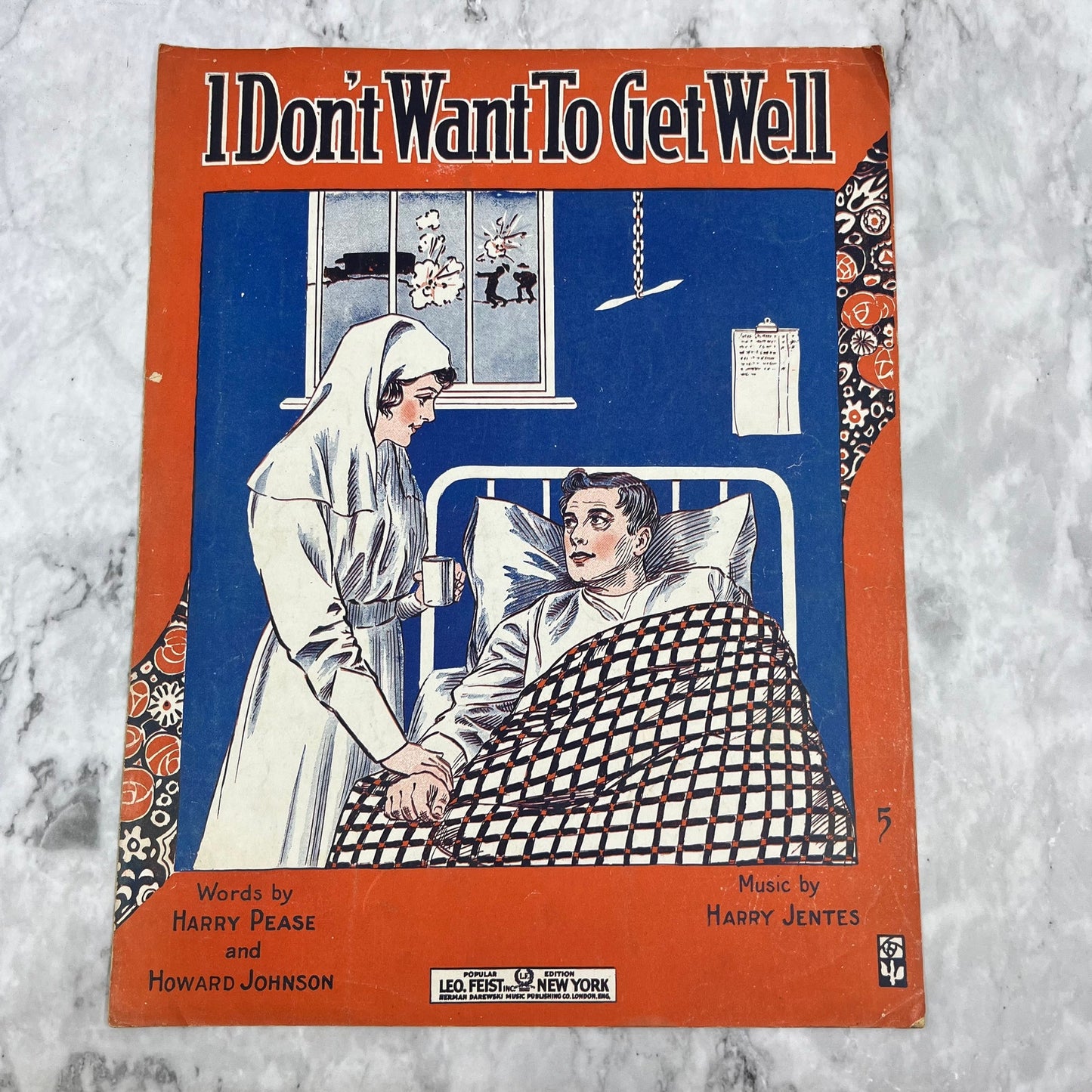 I DON'T WANT TO GET WELL Harry Jentes 1917 WWI vtg sheet music Pease V41-2
