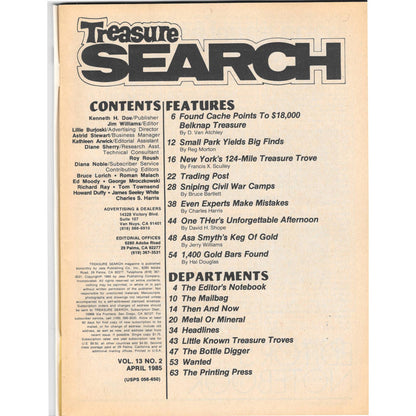 Treasure Search Magazine 1985 April Metal Detecting Gold Diamonds M2