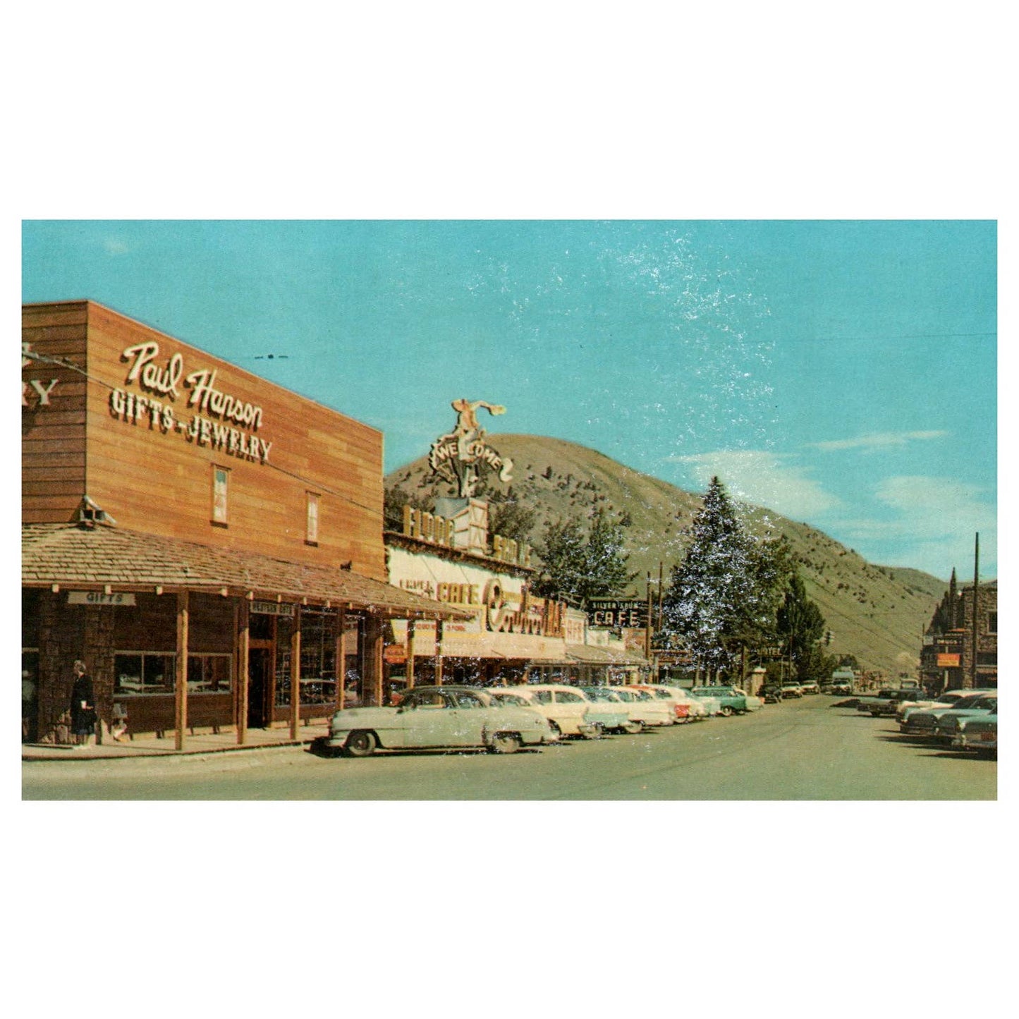 Vintage Postcard - Street Scene Along West Side Town Square Jackson Hole WY AD9