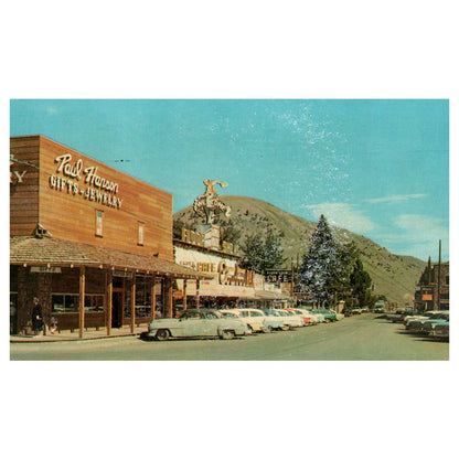 Vintage Postcard - Street Scene Along West Side Town Square Jackson Hole WY AD9
