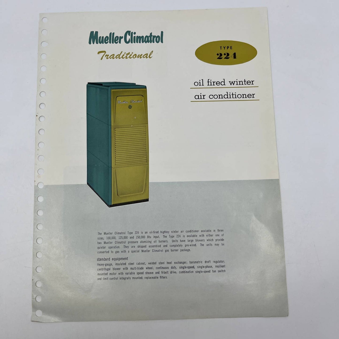 1950s Mueller Climatrol Type 224 Oil Fired Winter Air Conditioner Leaflet  AC8