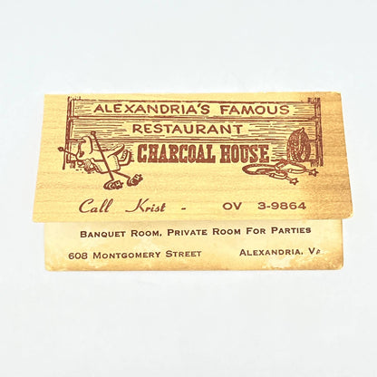 Antique Alexandria's Famous Restaurant Charcoal House Business Card VA AC2