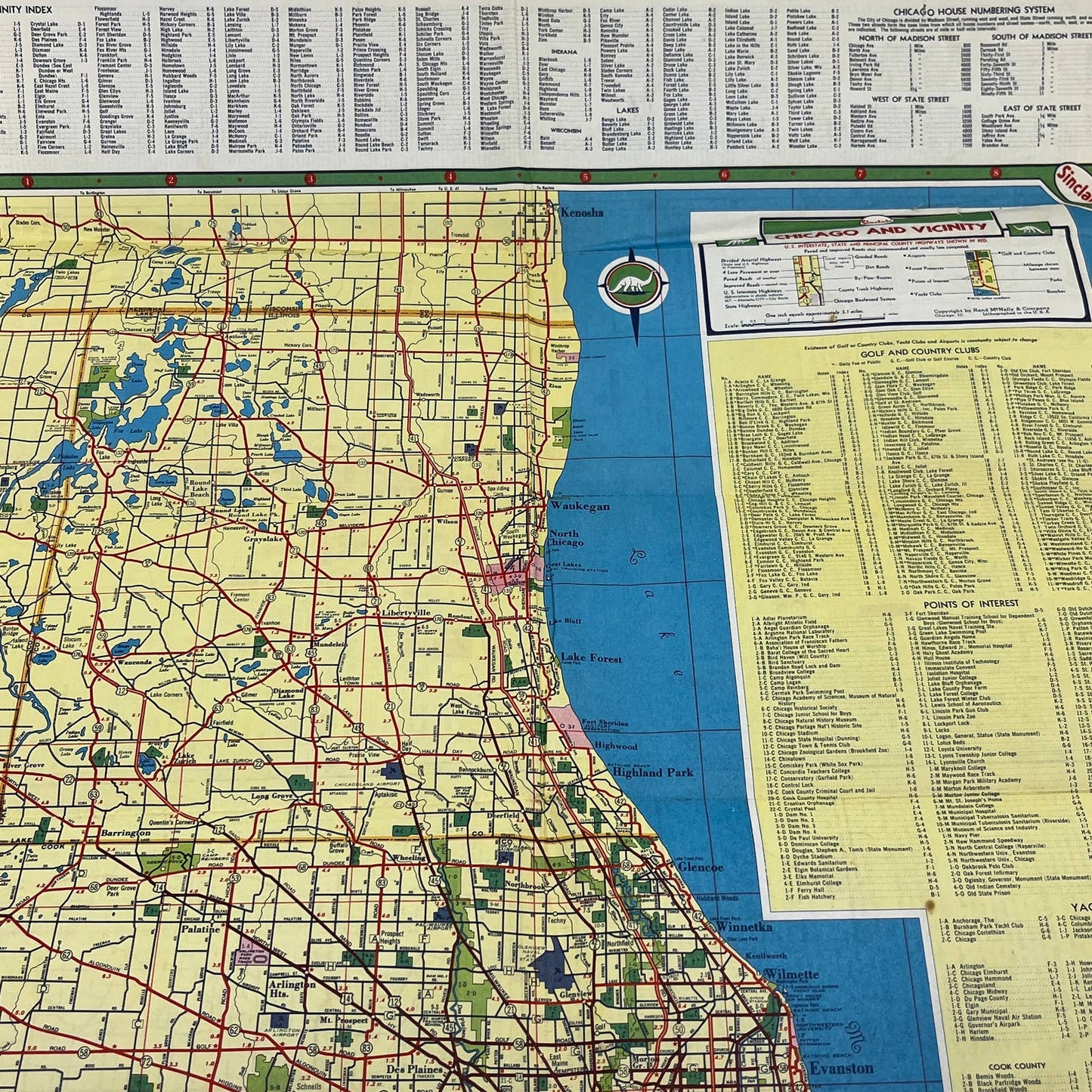 1950 Sinclair Oil Company Advertising Road Map - Chicago and Vicinity TG1