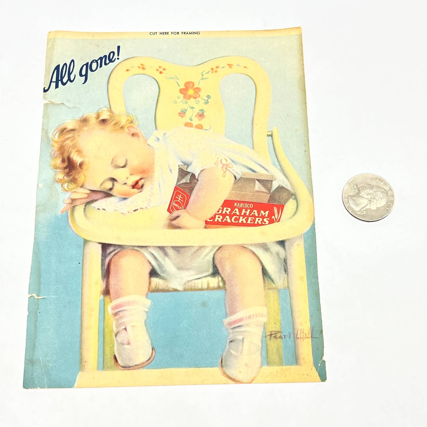 1920s Nabisco Graham Crackers Ad Lithograph Sleeping Baby AB8