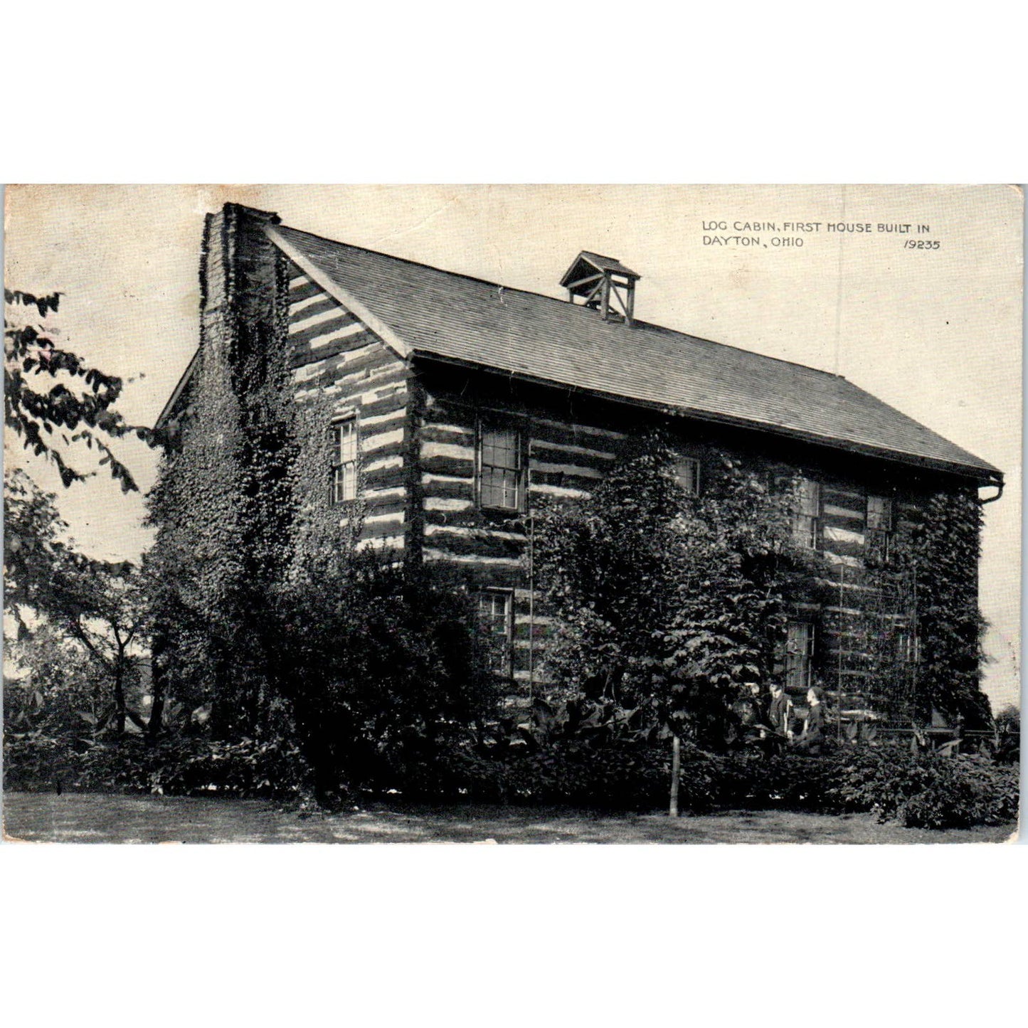 1909 Postcard Log Cabin - First House Built in Dayton Ohio TD9