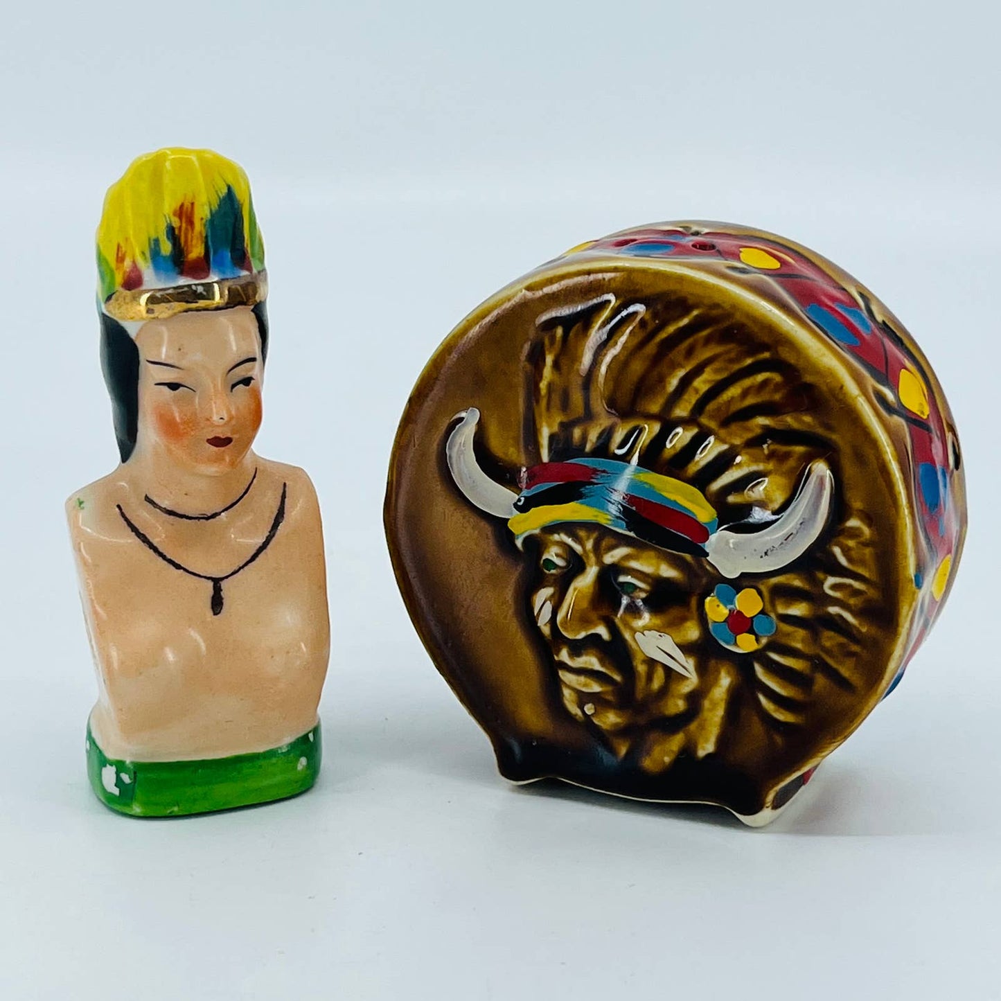 VTG 1960s Indian Native American Chief Man and Topless Woman Salt & Pepper TB5