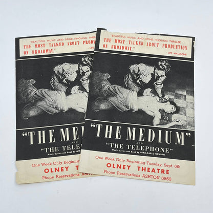 1940s Olney Theatre Leaflet The Medium & The Telephone Set of 2 Maryland AB3