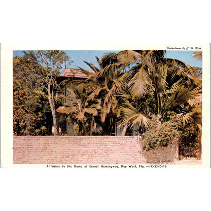 Entrance to Ernest Hemingway Home Key West FL 1949 Original Postcard P1-15