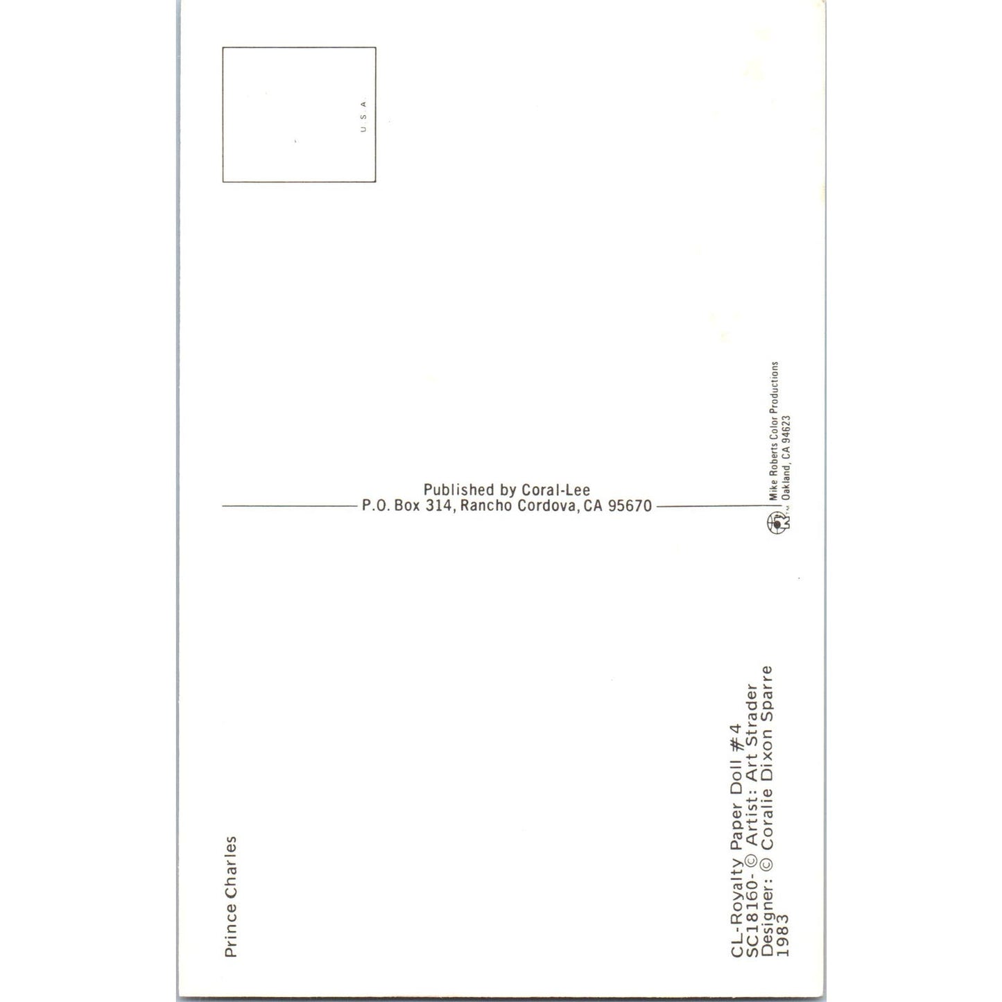 Prince Charles Paper Doll by Art Strader Original Postcard PB6