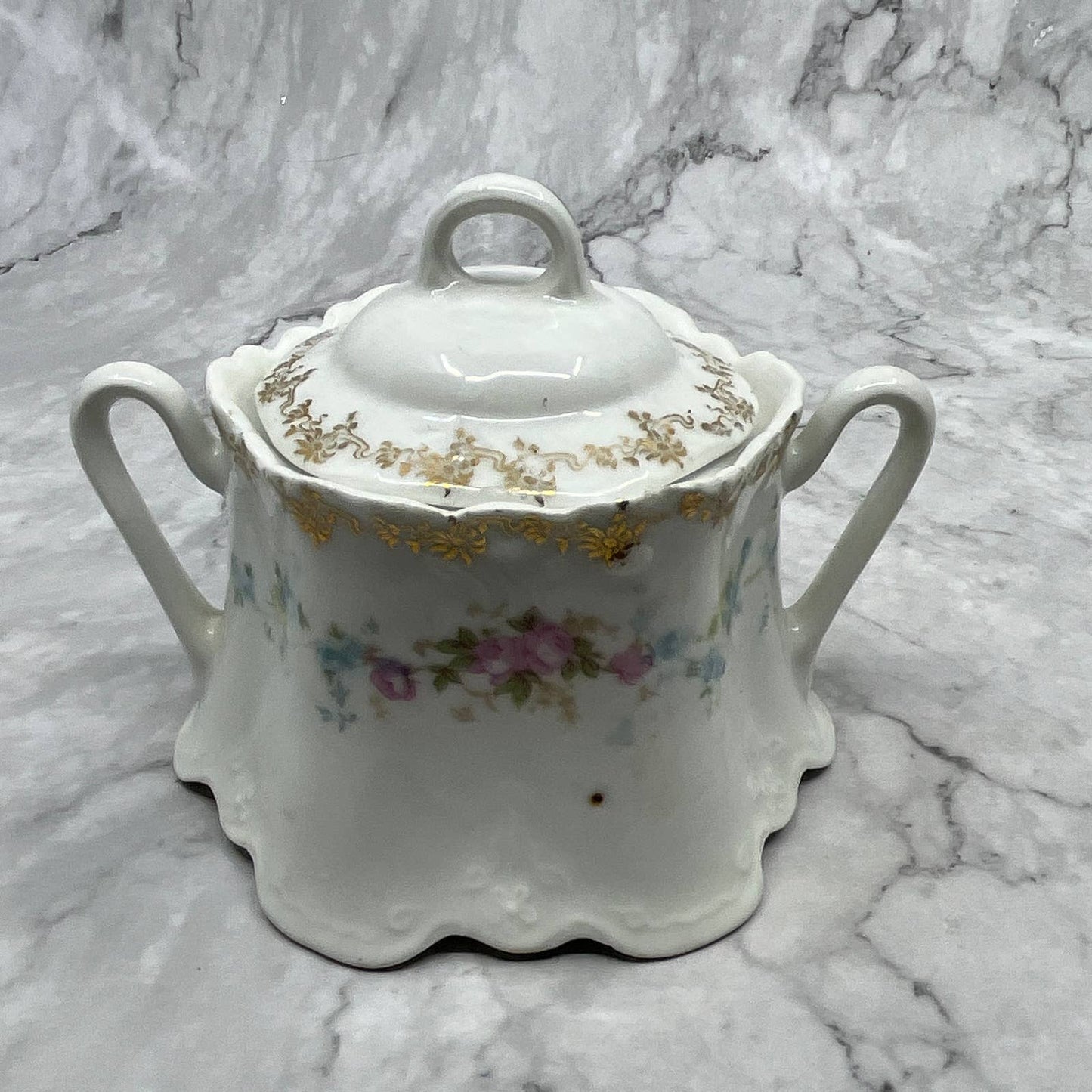 Vintage Z.S. & Co. Bavaria Fine China Sugar Bowl & Lid Pink and Blue Floral TI7