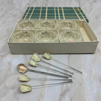 Bohemia Glass Czechoslovakia Crystal Glass Salt Cellar & Spoon Set w Box NOS TK2