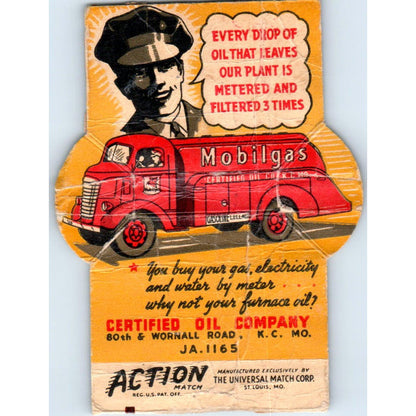 Mobil Gas Certified Oil Company Kansas City MO Advertising Matchbook SA9-M5