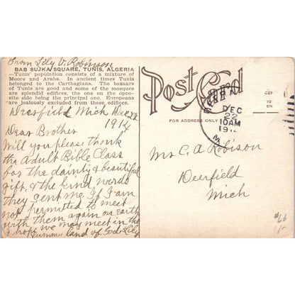 Bab Sujka Square Tunis Algeria 1914 Original Postcard TK1-21