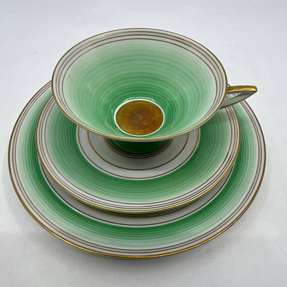 Arzberg Bavaria MCM Green Concentric Rings Trio Tea Cup Saucer Dessert Plate TI3