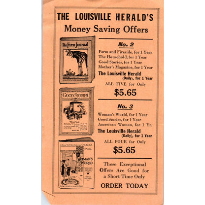 1922 Louisville Herald Big Family Offers Magazine Subscription Order Form SE5