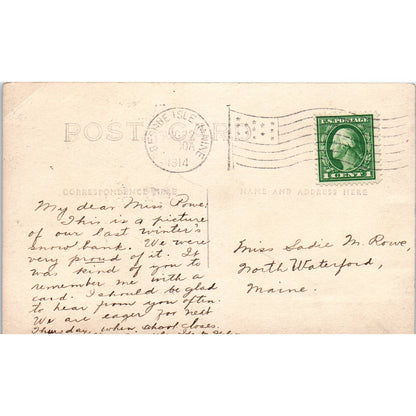 Antique Postcard RPPC 7 Foot Snow Banks North Waterford Maine 1914 SE8