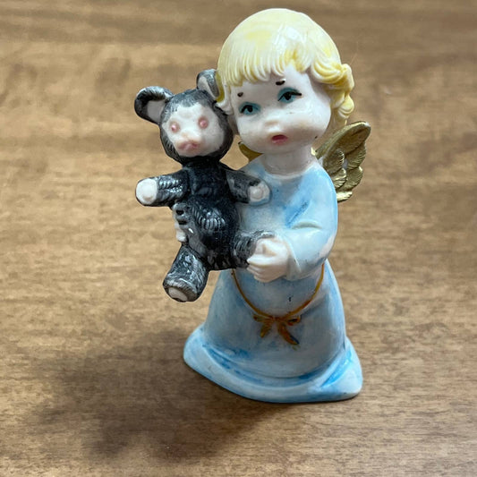 Vintage Depose Italy Acrylics Angel w Bear Figurine 2.5” FA7