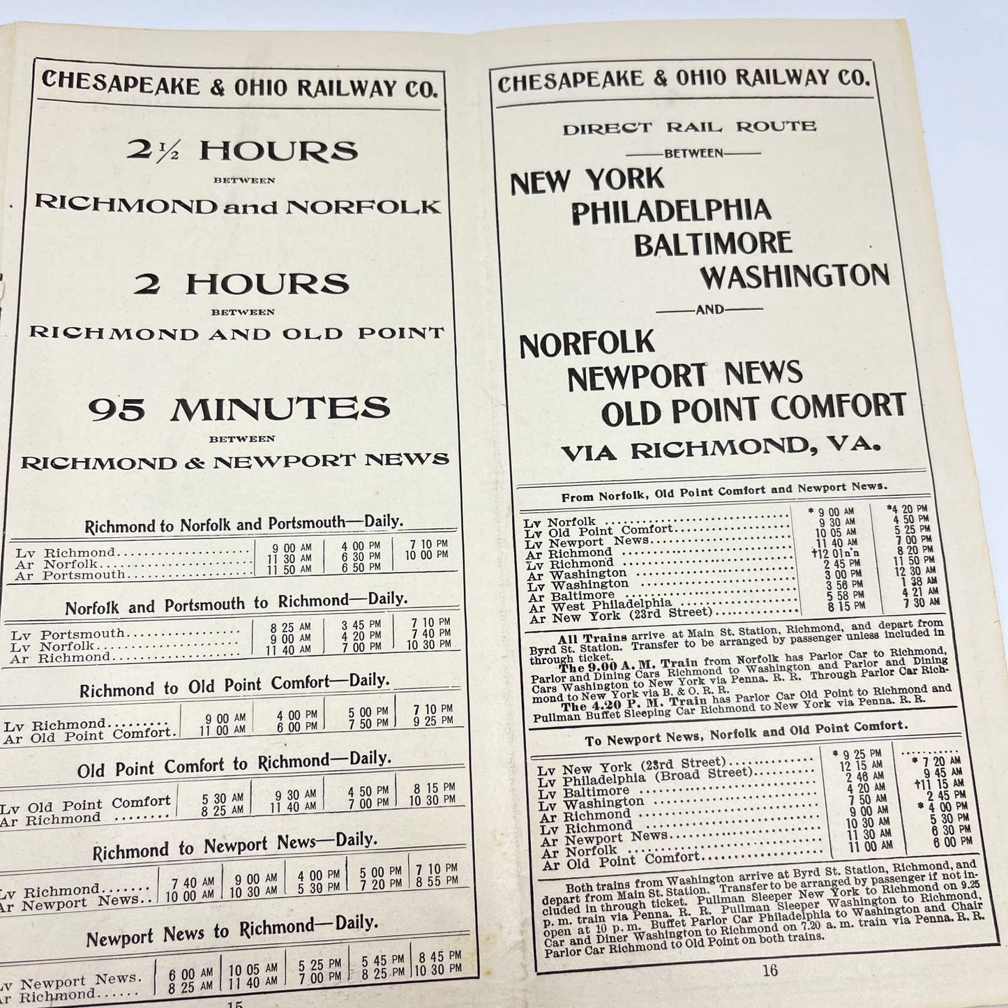 1908 Chesapeake & Ohio Railway Co. Time Tables & Fold Out Map AB2