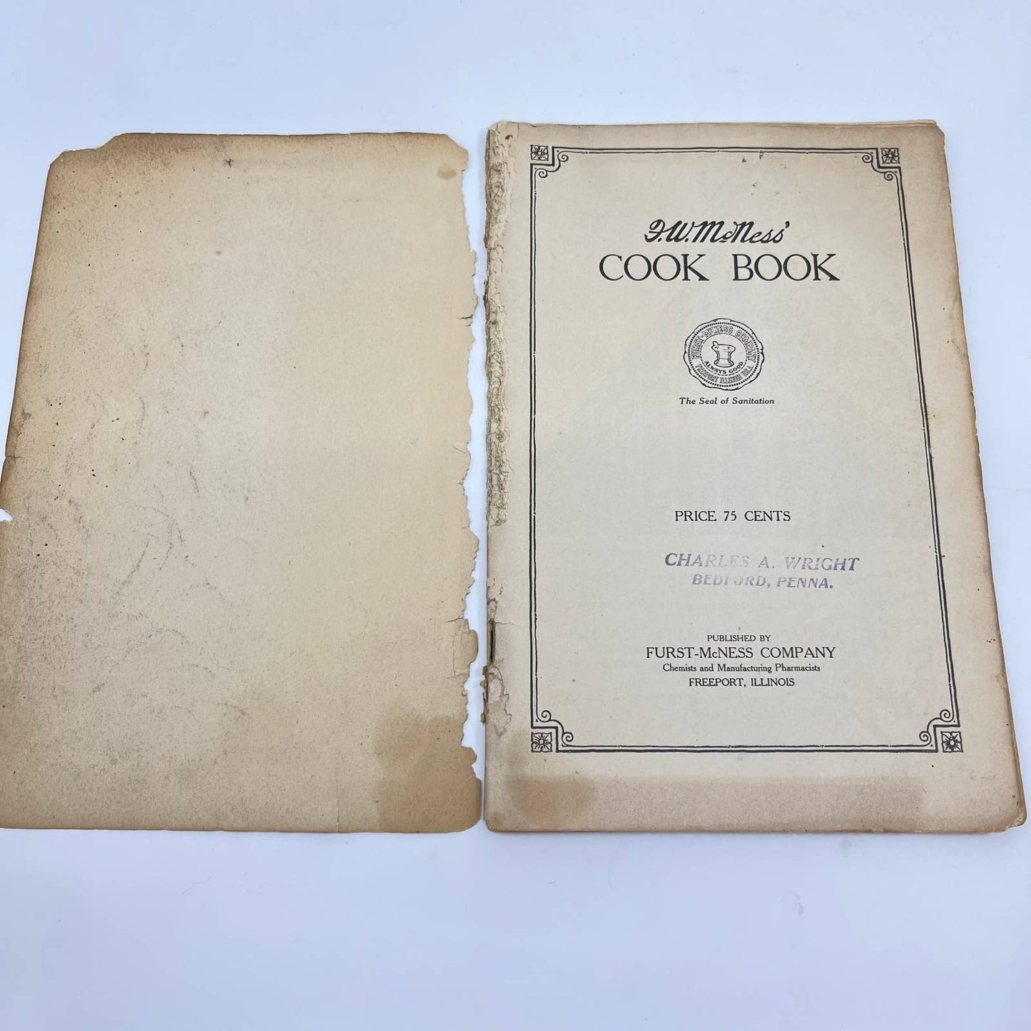 c1910 FW McNess Cookbook Quack Medicine Freeport Illinois TE2