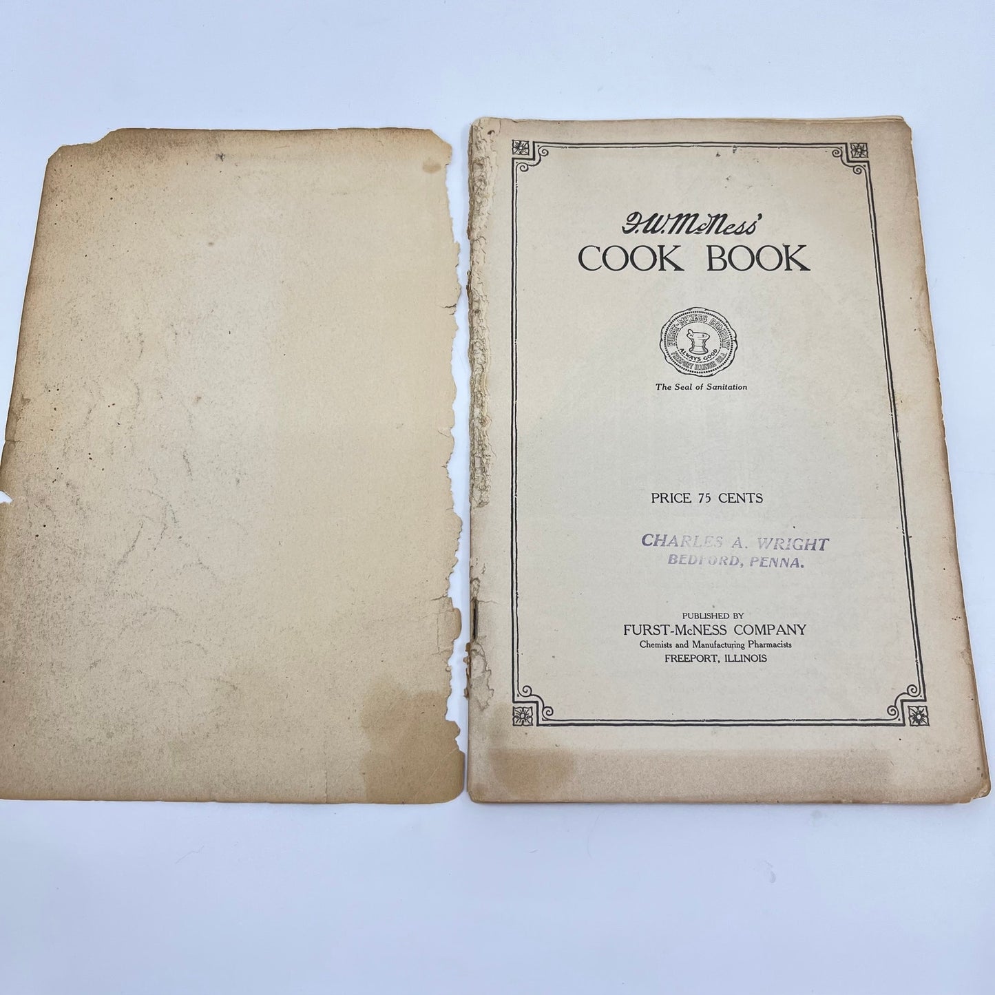 c1910 FW McNess Cookbook Quack Medicine Freeport Illinois L1-4