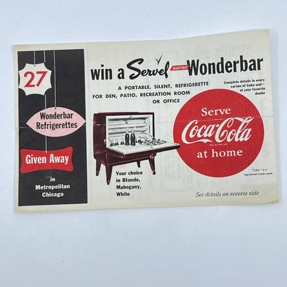 1950s Coca Cola Servel Wonderbar Refrigerette Giveaway Contest Ad Leaflet AB2
