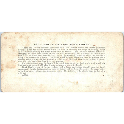 Chief Blackhawk Squaw Papoose - Antique Stereoview Card TJ1-C1