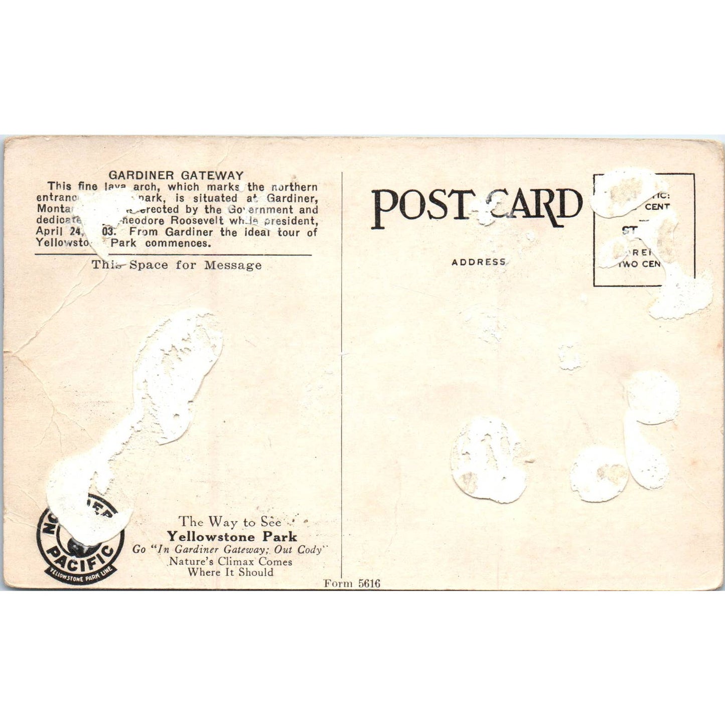 Official Gardiner Gateway Yellowstone Park Original Postcard TK1-P15