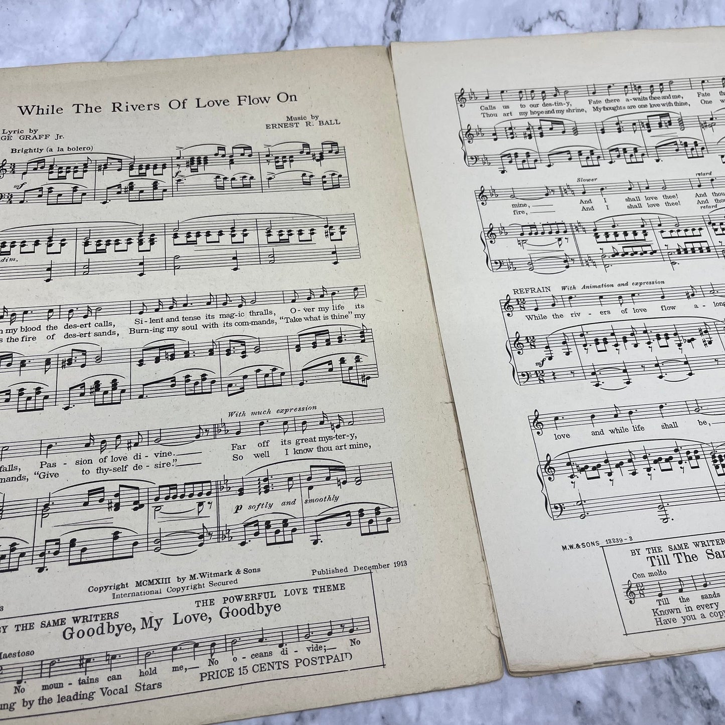 1913 While The Rivers Of Love Flow On Ernest Ball Vintage Sheet Music V38