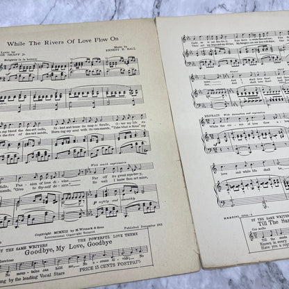 1913 While The Rivers Of Love Flow On Ernest Ball Vintage Sheet Music V38