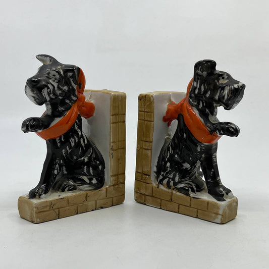 Vtg Hand Painted Ceramic Scottish Terrier Bookends Scottie Dog 3x4.5” Japan TI2