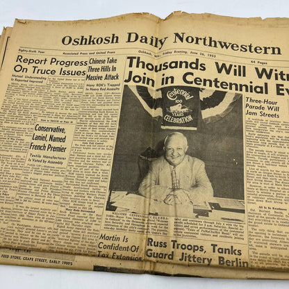 1953 June 26 OSHKOSH DAILY NORTHWESTERN Newspaper Centennial Edition No. 4 TI6-5