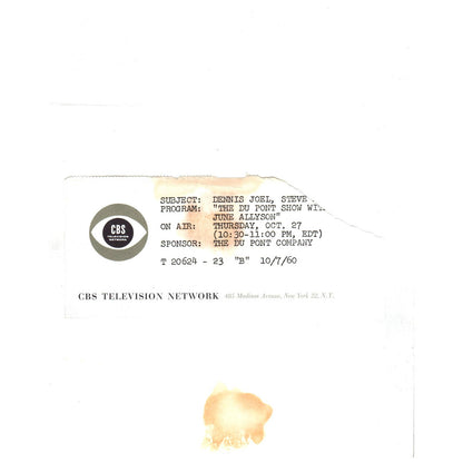 c1960 Press Photo Dennis Joel The Du Pont Show With June Allyson TJ7-2