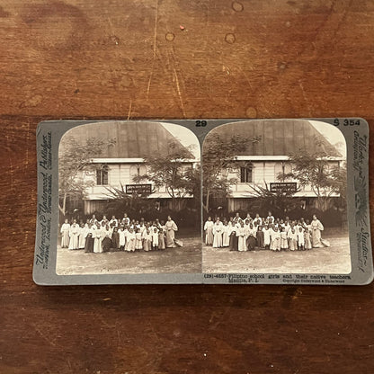 Filipina Schoolgirls & Teachers Manila Philippines Antique Stereoview Card TJ9-V1