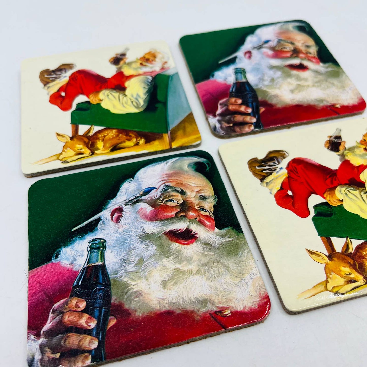 Set of 4 Cork Bottom Christmas Santa Claus Coca Cola Drink Coasters TC4