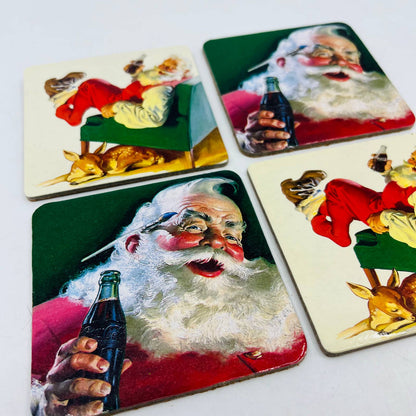 Set of 4 Cork Bottom Christmas Santa Claus Coca Cola Drink Coasters TC4
