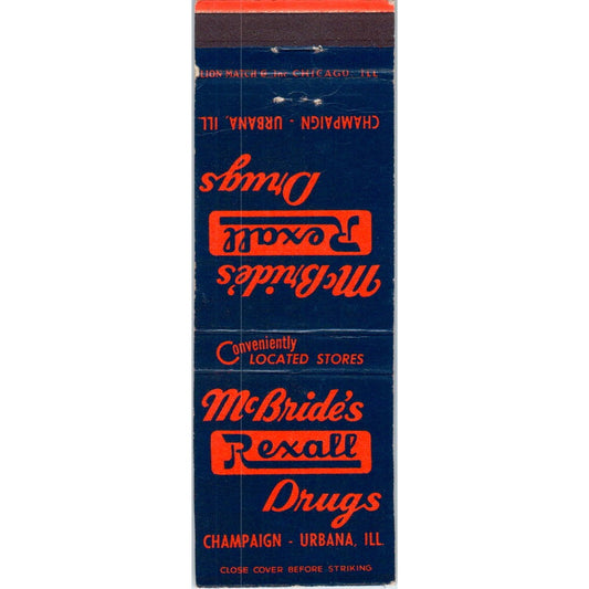 McBride's Rexall Drugs Champaign Urbana IL Advertising Matchbook Cover MM9-8