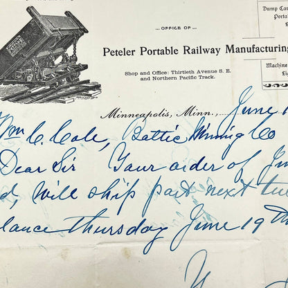 1902 Peteler Portable Railway Manufacturing Co. Letterhead Minneapolis MN AB2