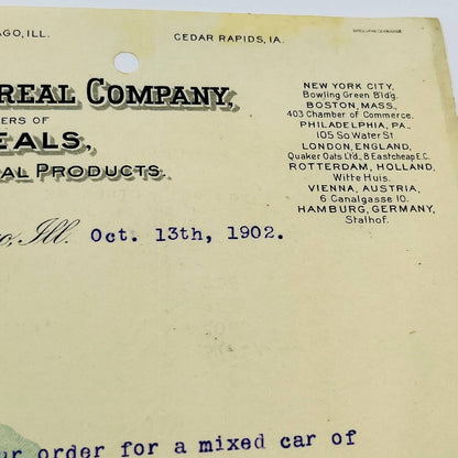 1902 American Cereal Company EARLY QUAKER OAT MAN IMAGE Billhead Letterhead AA4