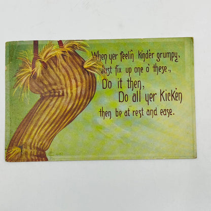 1910s Post Card Humor Illustrated Pants Full of Straw Suspenders Joke PA6