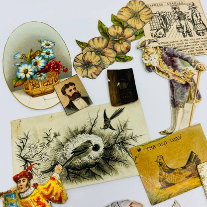 1880s Huge Lot Victorian Cut Out Scrap Figures Floral Fruit Places Cupid EA2