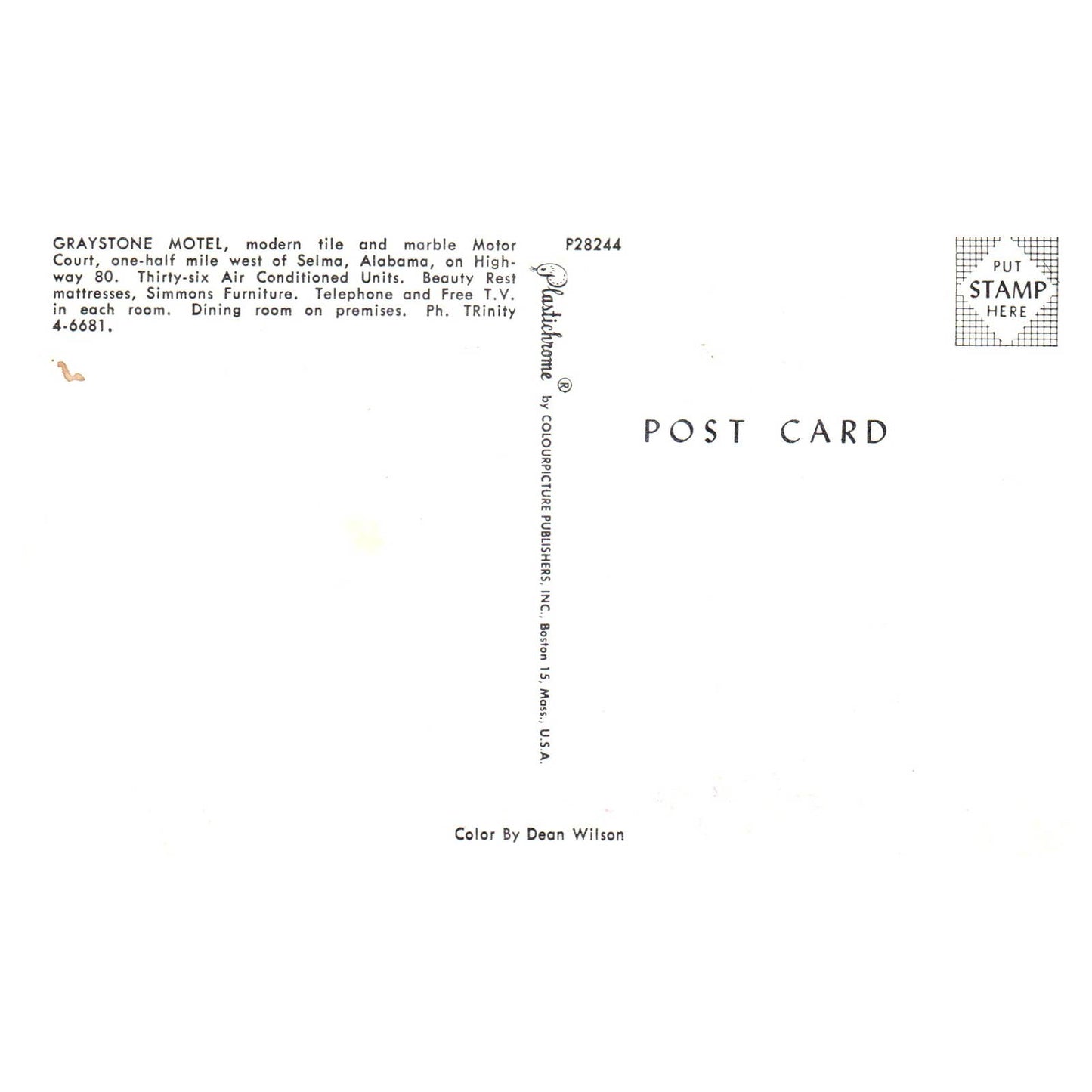 Graystone Motel Selma Alabama AAA - Postcard TJ8-1