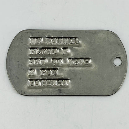 Original Early WWII Army Dog Tag 1943 Floyd B. McDaniel SB7