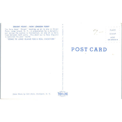Orient Point New London Ferry Original Postcard TK1-22