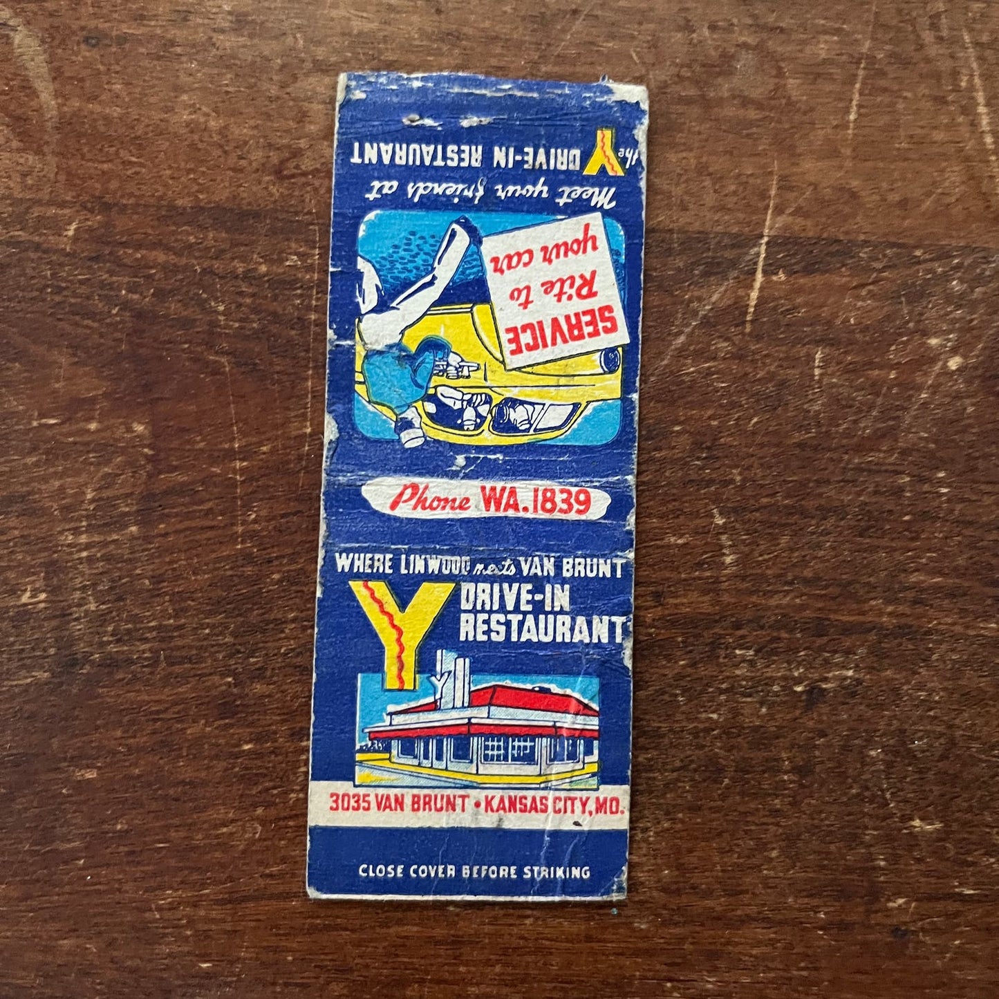 The Y Drive-In Restaurant Kansas CIty MO Advertising Matchbook Cover SA9-M12